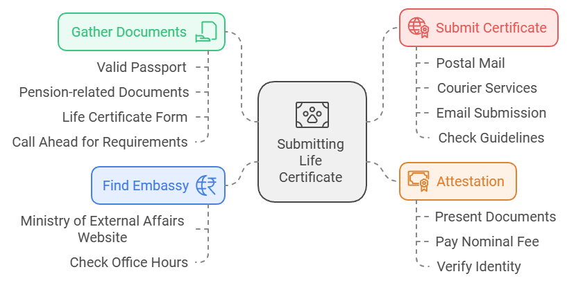 Overseas Pensioners Life Certificate:Physical Submission via Indian Embassy or Consulate